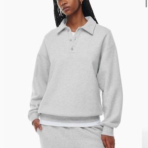 TNA Cozy Fleece Boyfriend Polo Sweatshirt